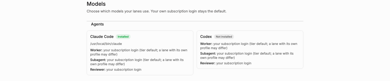 Settings → Models with the Model profiles toggle off